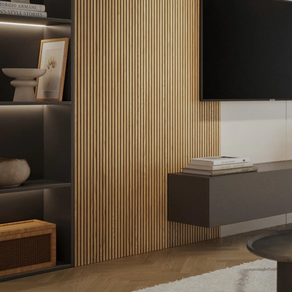 Decorative natural oak veneer 275cm micro slats wall panels